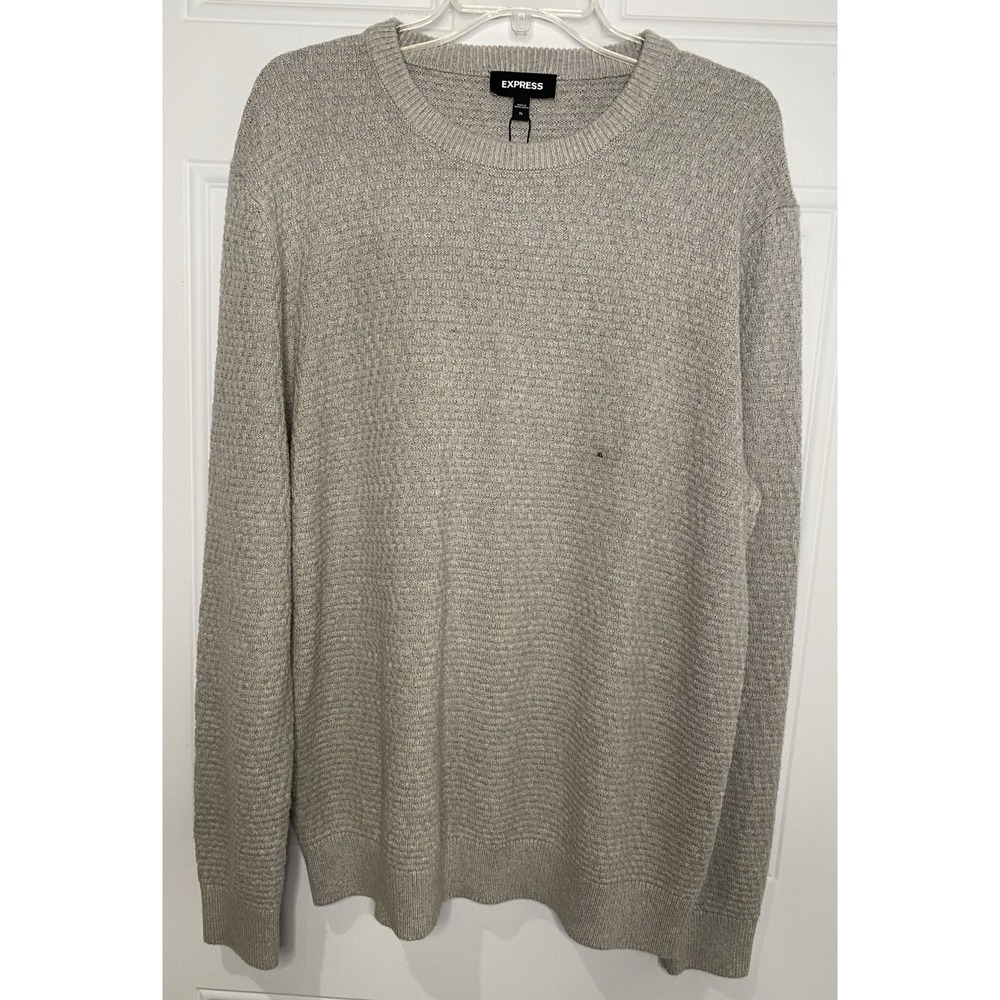 NEW Express Sweater Men's XL Gray Textured Knit Crew Neck Pullover